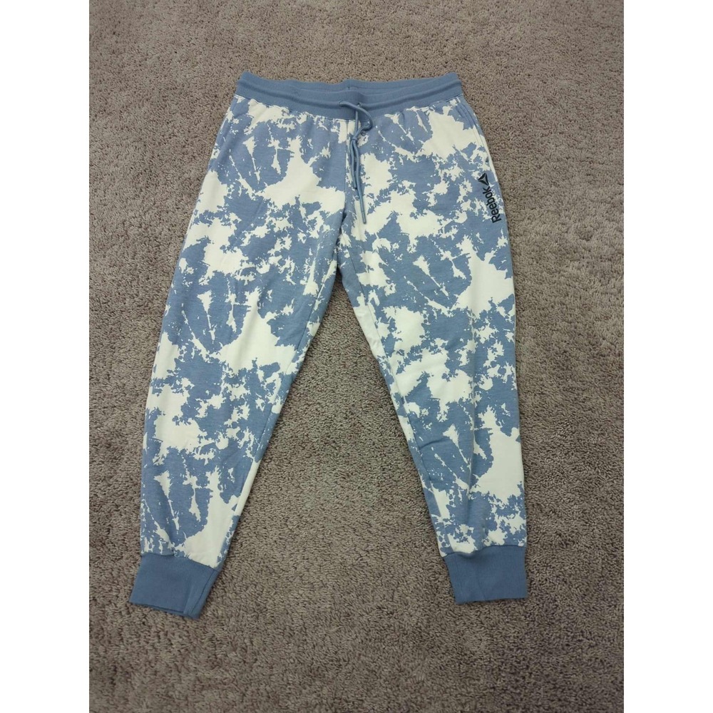 Reebok Sweatpants Womens L Blue Tie‎ Dye Pull on Jogger Fleece Athletic Casual